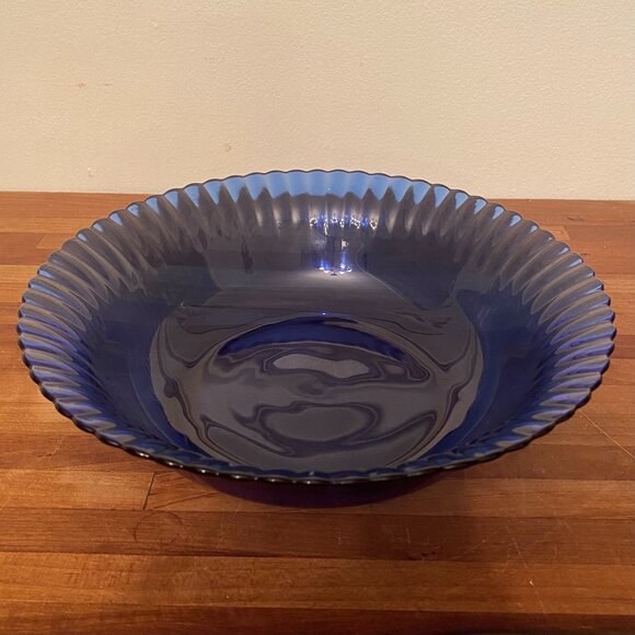Colorex Cobalt Blue Glass Serving Bowl with Fluted Edge Made in Brazil - Picture 1 of 5